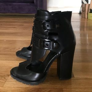 BCBG Black Buckled Heels